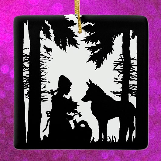 Black Silhouette Little Red Riding Hood Wolf Woods Keramikornament