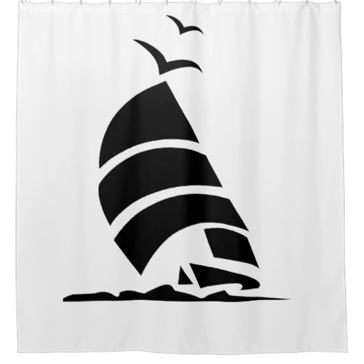 "Black Silhouette SailBoat" Duschvorhang (Vorderseite)