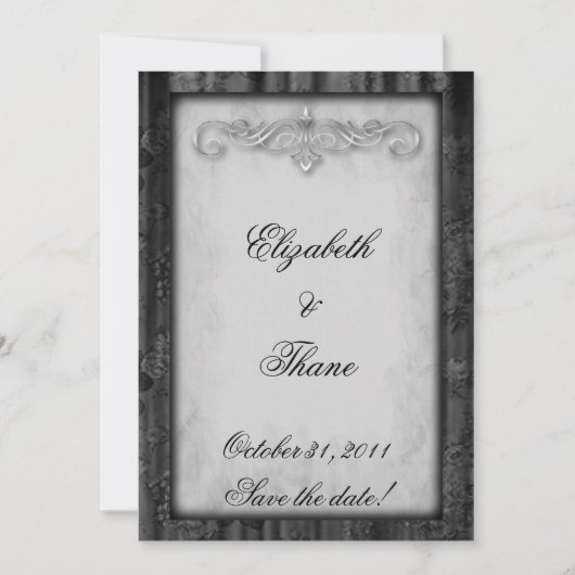 Black Silk and Parchment Goth Wedding Save The Date (Vorderseite)