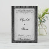 Black Silk and Parchment Goth Wedding Save The Date (Stehend Vorderseite)