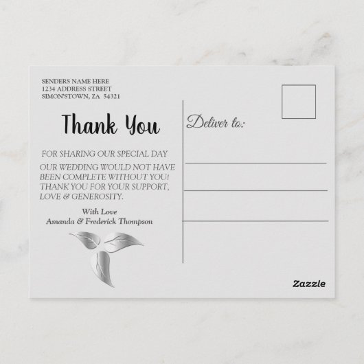 Black & Silve auf Elfenbeinseide Danke, Postcard Postkarte (Rückseite)