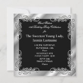 Black Silver 16 . Geburtstag Sweet 16 Foto Einladung (Rückseite)