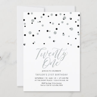 Black & Silver 21. Geburtstag Party Einladung