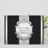 Black Silver 25. Hochzeitstag Party Einladung (Stehend Vorderseite)