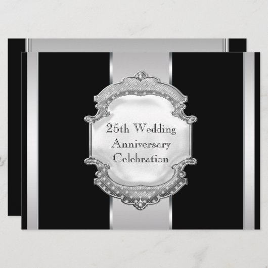 Black Silver 25. Hochzeitstag Party Einladung (Vorne/Hinten)