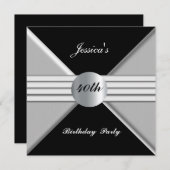 Black Silver 40. Geburtstagsfeier Party Einladung (Vorne/Hinten)