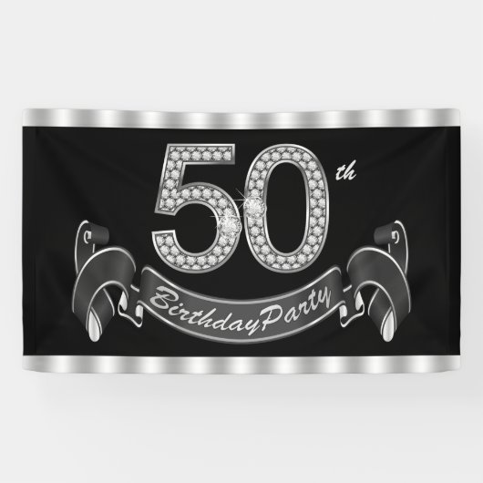 Black Silver 50. Geburtstagsparty Banner (Horizontal)