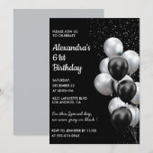Black Silver 61. Geburtstag Einladungen Balloons (Vorne/Hinten)