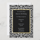 Black Silver Abstrakt Print Gold Geburtstag Einladung (Vorderseite)