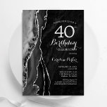 Black Silver Agate 40. Geburtstag Einladung<br><div class="desc">Schwarz-Silber-Zeitalter 40. Geburtstag Party Einladung. Elegantes modernes Design mit Aquarellfarben-marmorgeode Hintergrund,  Imitate Glitzer Silber und Typografie Skript-Schriftart. Die trendige Einladungskarte eignet sich perfekt für eine stilvolle Damenfeier. Gedruckte Zazzle Einladungen oder Sofortdownload digitalen druckbaren Vorlage.</div>