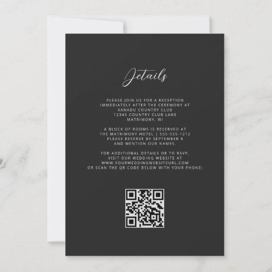 Black Silver Agate Dark QR Code Hochzeit Einladung (Rückseite)