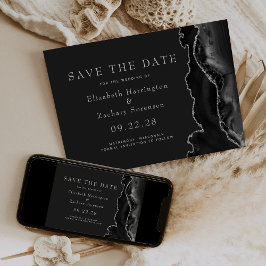 Black Silver Agate Dark Save the Date Einladung