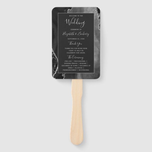 Black Silver Agate Dark Wedding Program Fächer (Vorderseite)