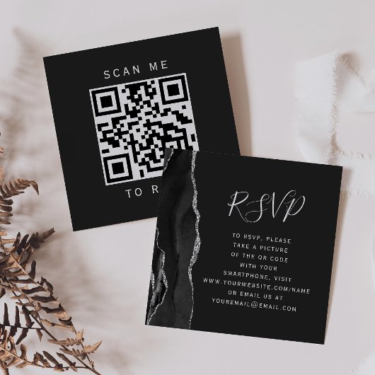 Black Silver Agate Dark Wedding QR Code UAWG Begleitkarte