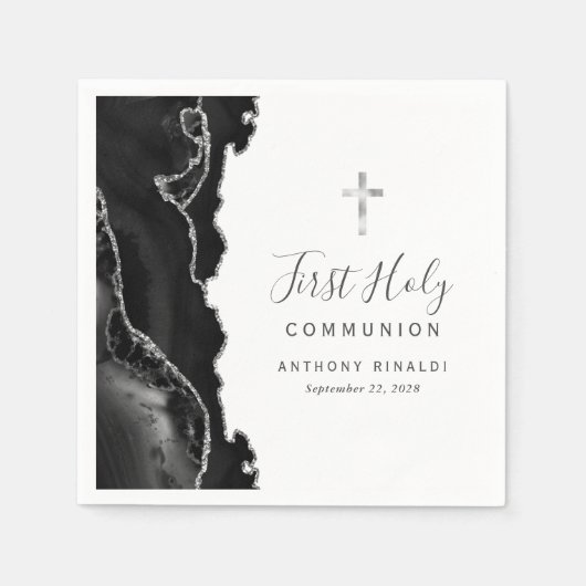 Black Silver Agate First Heilige Kommune Serviette (Vorderseite)