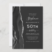 Black Silver Agate QR Code 50. Geburtstag Einladung (Vorderseite)