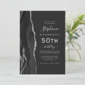 Black Silver Agate QR Code 50. Geburtstag Einladung (Stehend Vorderseite)