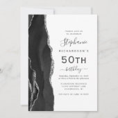 Black Silver Agate QR Code 50. Geburtstag Einladung (Vorderseite)