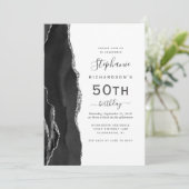 Black Silver Agate QR Code 50. Geburtstag Einladung (Stehend Vorderseite)