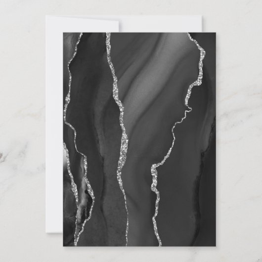 Black Silver Agate Script Save the Date Ankündigung (Rückseite)