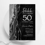 Black Silver Agate Überraschung 50. Geburtstag Einladung<br><div class="desc">Schwarz-Silber-Agate überrascht 50. Geburtstagsfeier Einladung. Elegantes modernes Design mit Aquarellfarben-marmorgeode Hintergrund,  Imitate Glitzer Silber und Typografie Skript-Schriftart. Die trendige Einladungskarte eignet sich perfekt für eine stilvolle Damenfeier. Gedruckte Zazzle Einladungen oder Sofortdownload digitalen druckbaren Vorlage.</div>