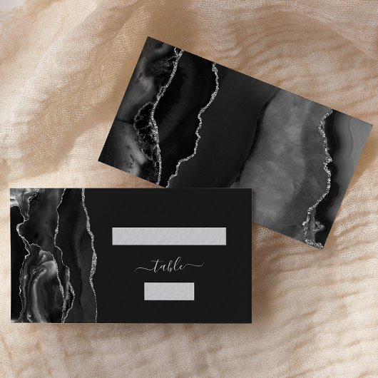 Black Silver Agate Wedding Escort Platzkarte