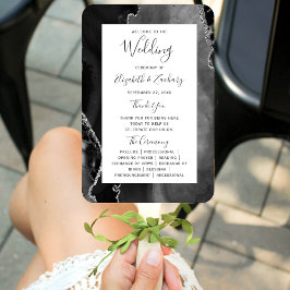 Black Silver Agate Wedding Program Fächer
