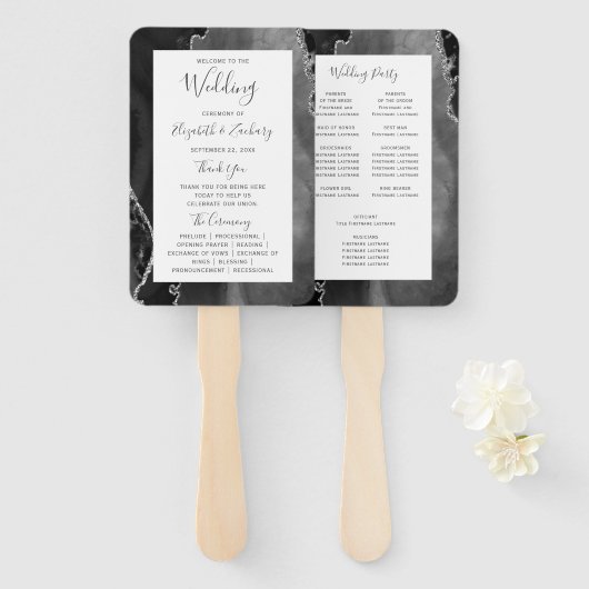 Black Silver Agate Wedding Program Fächer (Vorne und Hinten)