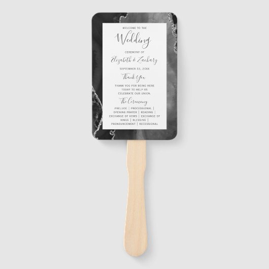 Black Silver Agate Wedding Program Fächer (Vorderseite)