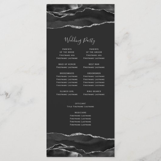 Black Silver Agate Wedding Programm (Rückseite)