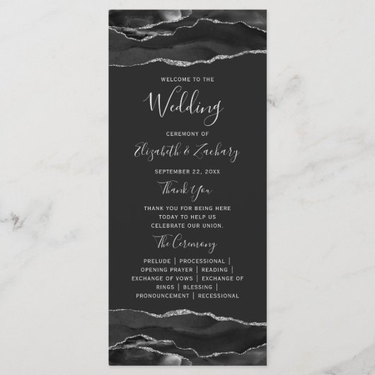 Black Silver Agate Wedding Programm (Vorderseite)