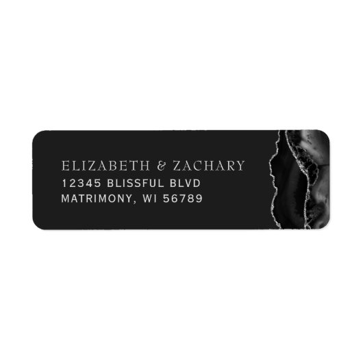 Black Silver Agate Wedding Rücksendeadresse (Vorne)