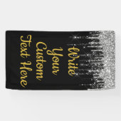 Black Silver and Gold Anniversary Birthday Glitter Banner (Horizontal)