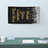 Black Silver and Gold Anniversary Birthday Glitter Banner (Messe)