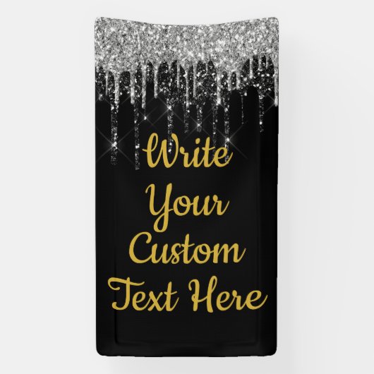 Black Silver and Gold Anniversary Birthday Glitter Banner (Vertikal)