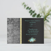 BLACK SIlVER AQUA FLORAL-UAWG RSVP Karte (Stehend Vorderseite)