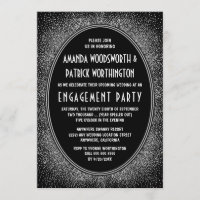 Black Silver Art Deco Engagement Party Einladungen