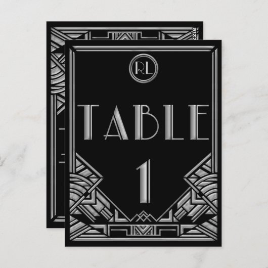 Black Silver Art Deco Gatsby Style Tischnummer 1 (Vorne/Hinten)
