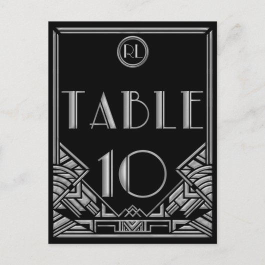 Black Silver Art Deco Gatsby Style Tischnummer 10 (Vorderseite)