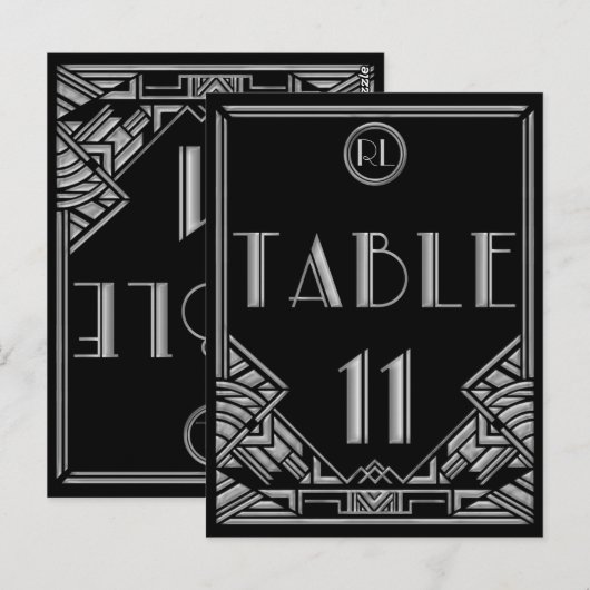 Black Silver Art Deco Gatsby Style Tischnummer 11 (Vorne/Hinten)