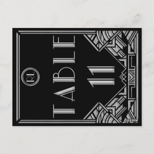 Black Silver Art Deco Gatsby Style Tischnummer 11 (Rückseite)