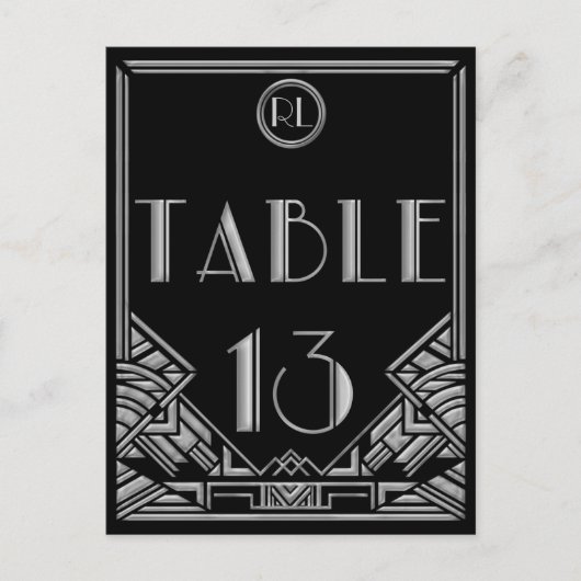 Black Silver Art Deco Gatsby Style Tischnummer 13 (Vorderseite)