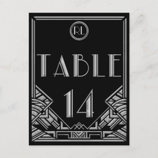Black Silver Art Deco Gatsby Style Tischnummer 14 (Vorderseite)