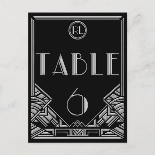 Black Silver Art Deco Gatsby Style Tischnummer 6 (Vorderseite)