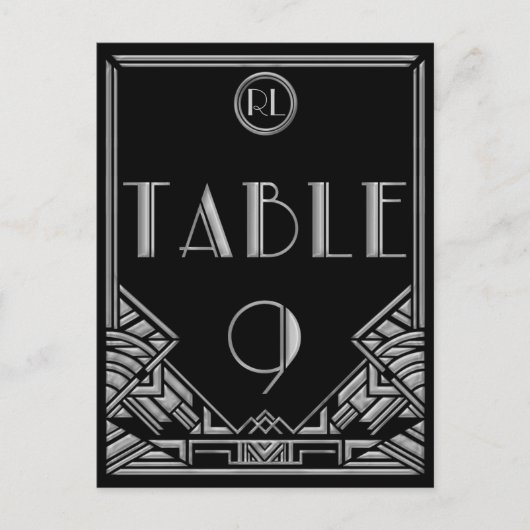 Black Silver Art Deco Gatsby Style Tischnummer 9 (Vorderseite)
