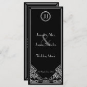 Black Silver Art Deco Gatsby Style Wedding Menü Menükarte (Vorne/Hinten)