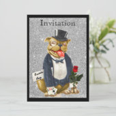 Black Silver Bachelor Party Einladung Bull Hund (Stehend Vorderseite)