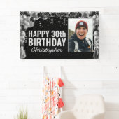 Black Silver Balloon Confetti Foto Happy Birthday Banner (Insitu)