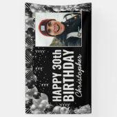Black Silver Balloon Confetti Foto Happy Birthday Banner (Vertikal)