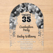 Black Silver Balloons Graduation Party Acryleinladungen (Vorderseite)